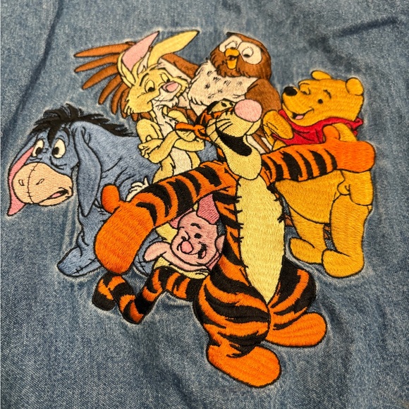 Vintage Disney Store Winnie the Pooh Denim Shirt Jacket XL Embroidered Back